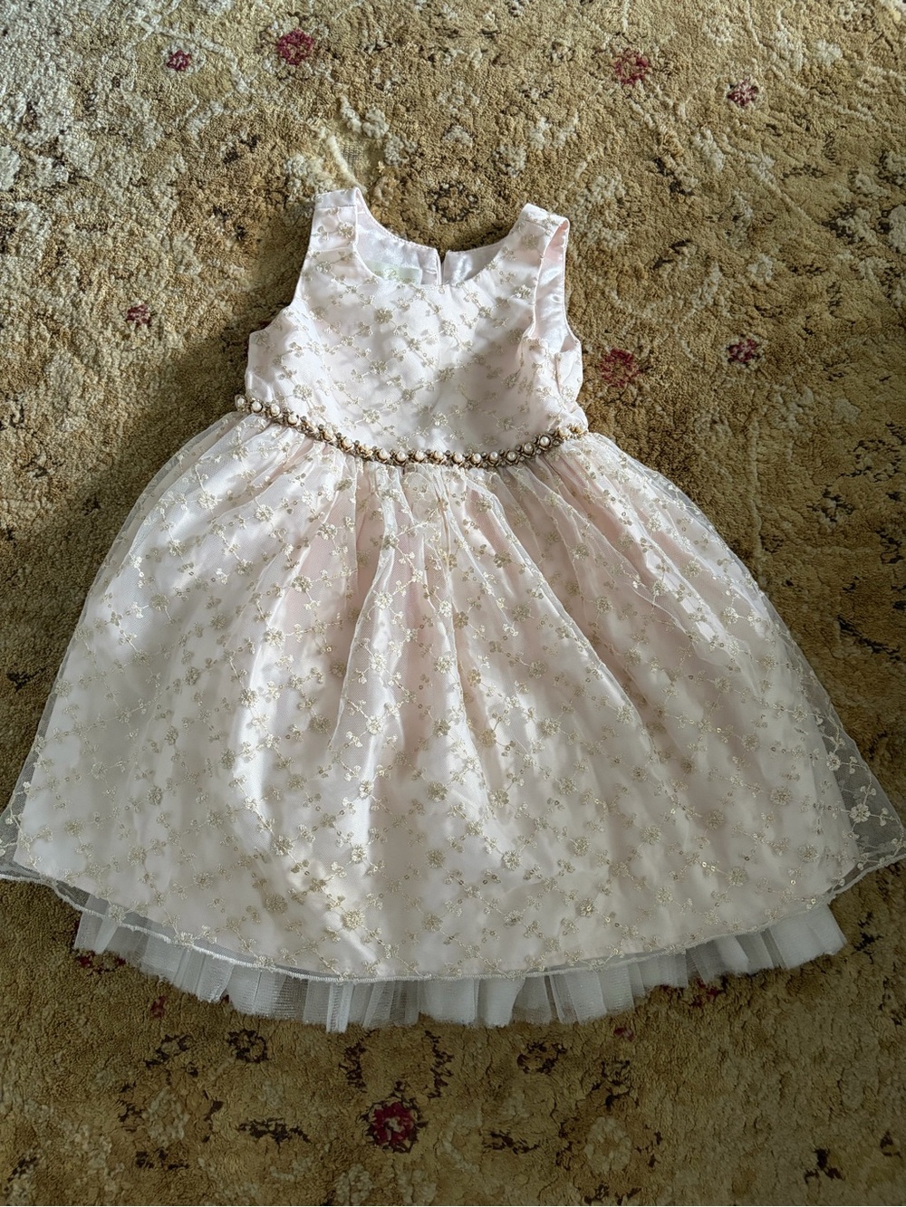American Princess 4T Girls' Ivory & Gold Floral Tulle pageant Party Dress worn 1